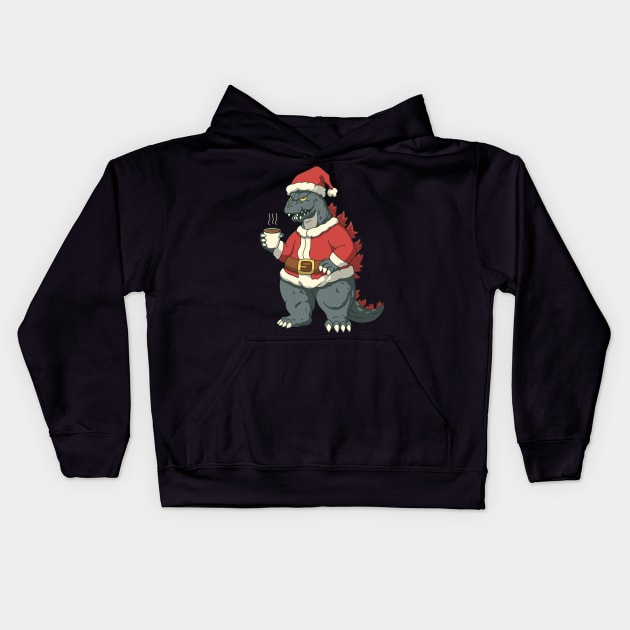 GODZILLA Christmas Coffee Kids Hoodie by Rexgraphic